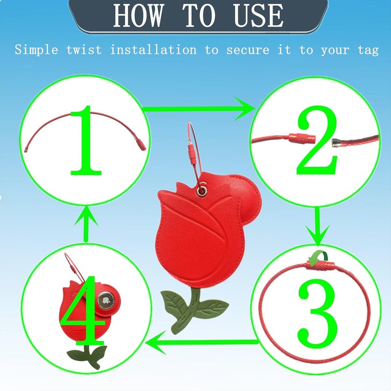 ZOUITY Cute Leather Luggage Tag Holder with Airtag Case Set,Hidden Compartment for AirTag Travel Suitcase Tracking Case with Stainless Steel Loop,Name ID Label(Red Rose) - Image 4